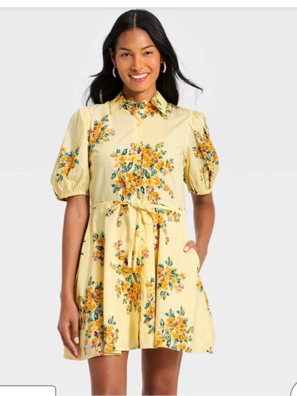a new day Yellow Floral Tie-Waist Collared Mini Dress